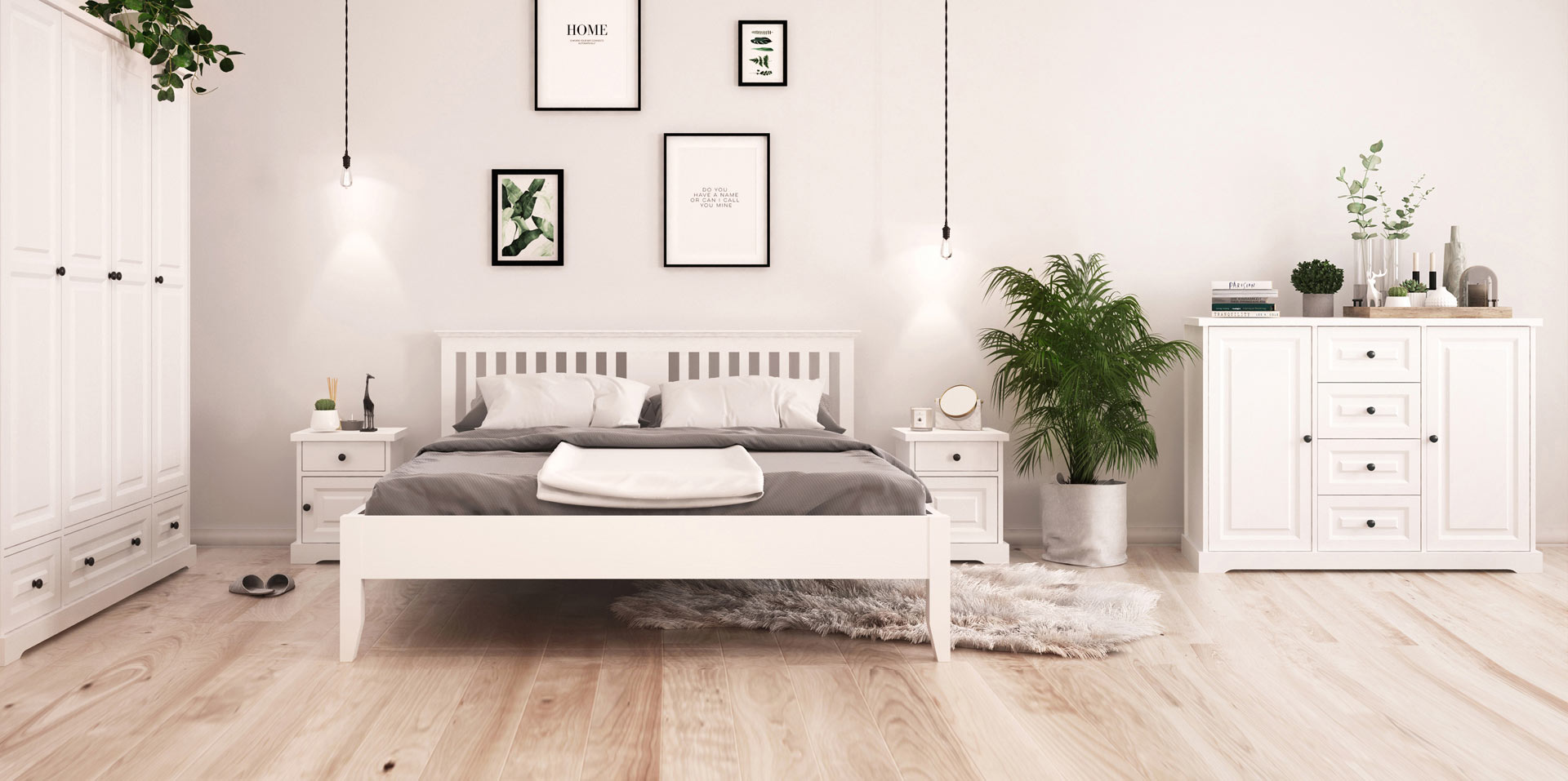 Białe meble drewniane Parma do sypialni